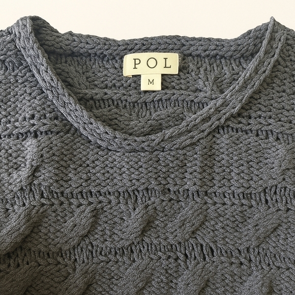 POL NWOT Cropped Cable Knit Sweater Gray | Quiet Luxury Coastal Cowgirl | S M L - Picture 8 of 10